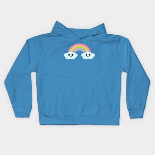 Kawaii Cute Happy Rainbow and Clouds in Blue Kids Hoodie